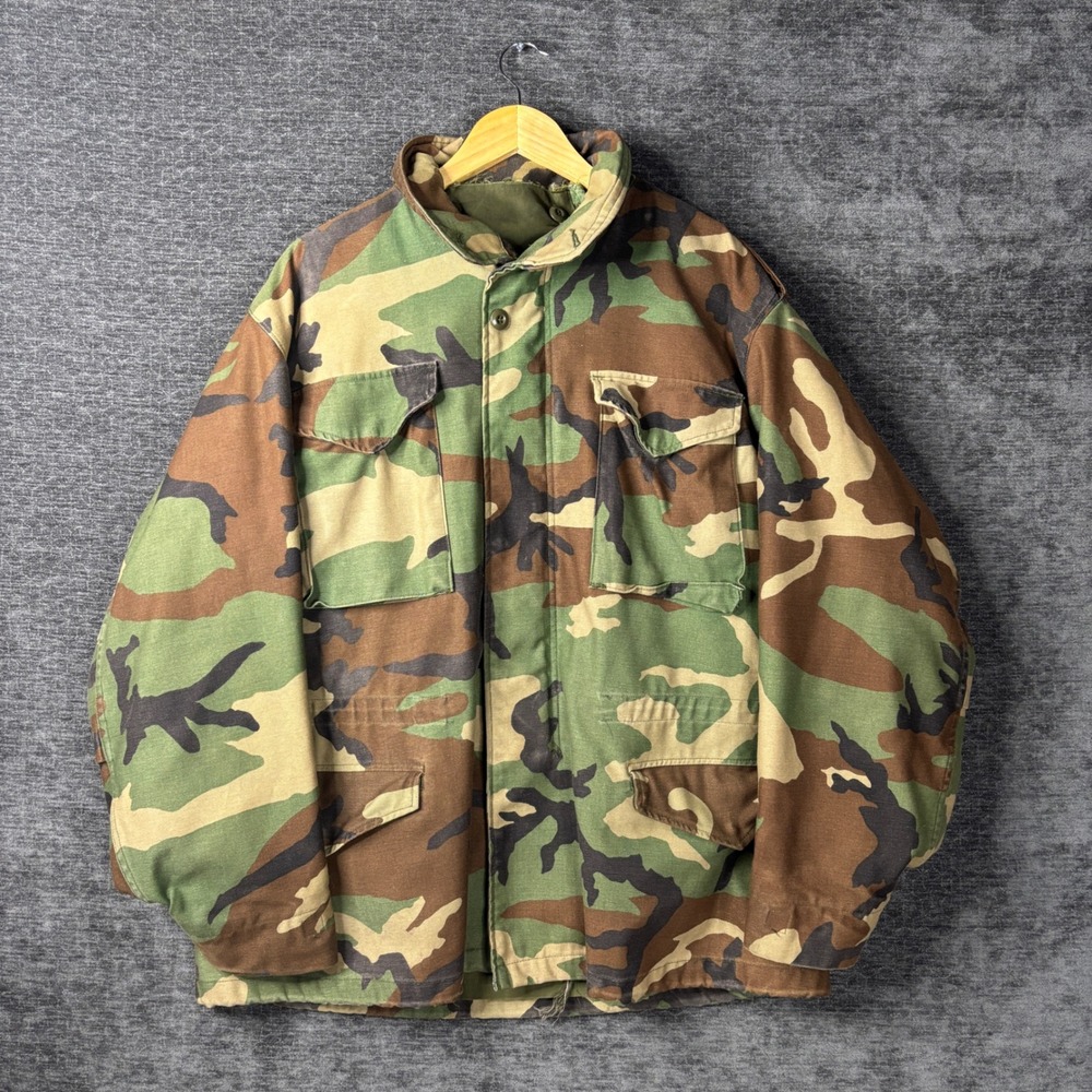 Vintage 1992 M-65 Woodland Camo Field Jacket Coat Large Regular Military Lined